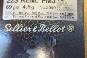 Sellier&Bellot .223 Rem 4,5 g FMJ 100 kpl